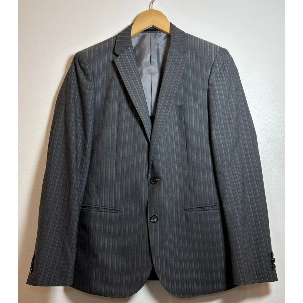 TAKA-Q Slim Fit Gray Charcoal Pinstripe‎ Blazer Men's Small Ys Wool Blend Japan